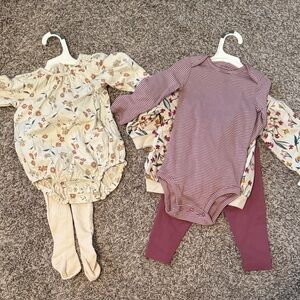 Carter's Floral and Striped Kids Matching Set - Cream and Purple